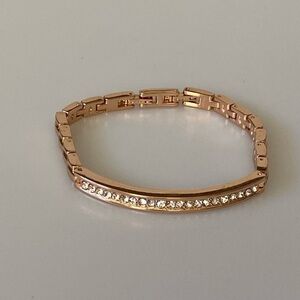 42 Bracelet Rose Gold Tone Linked Design Rhinestones   7.5”